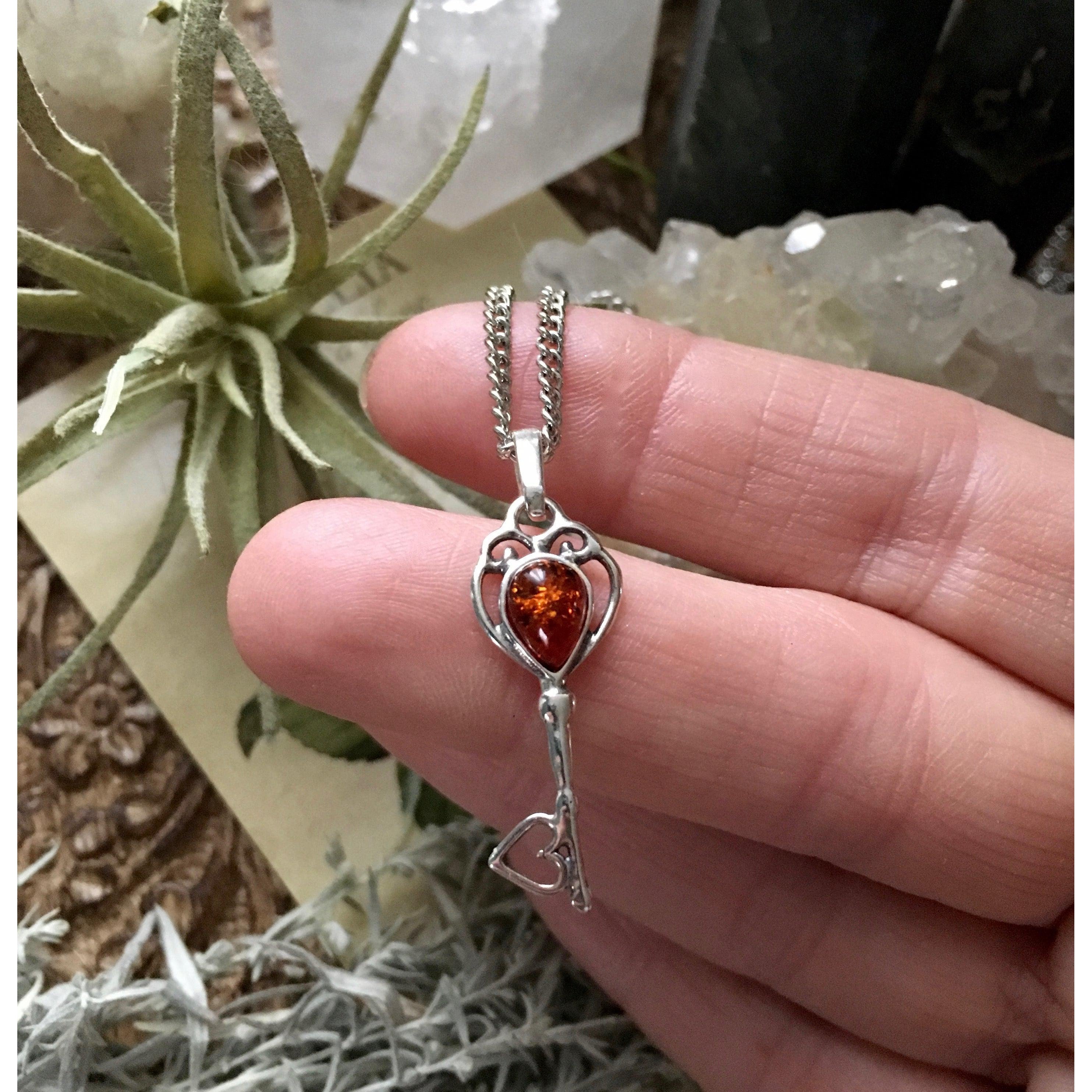 Amber and .925 Sterling Silver Pendant with Silver Chain, pendant necklace - SugarMuses