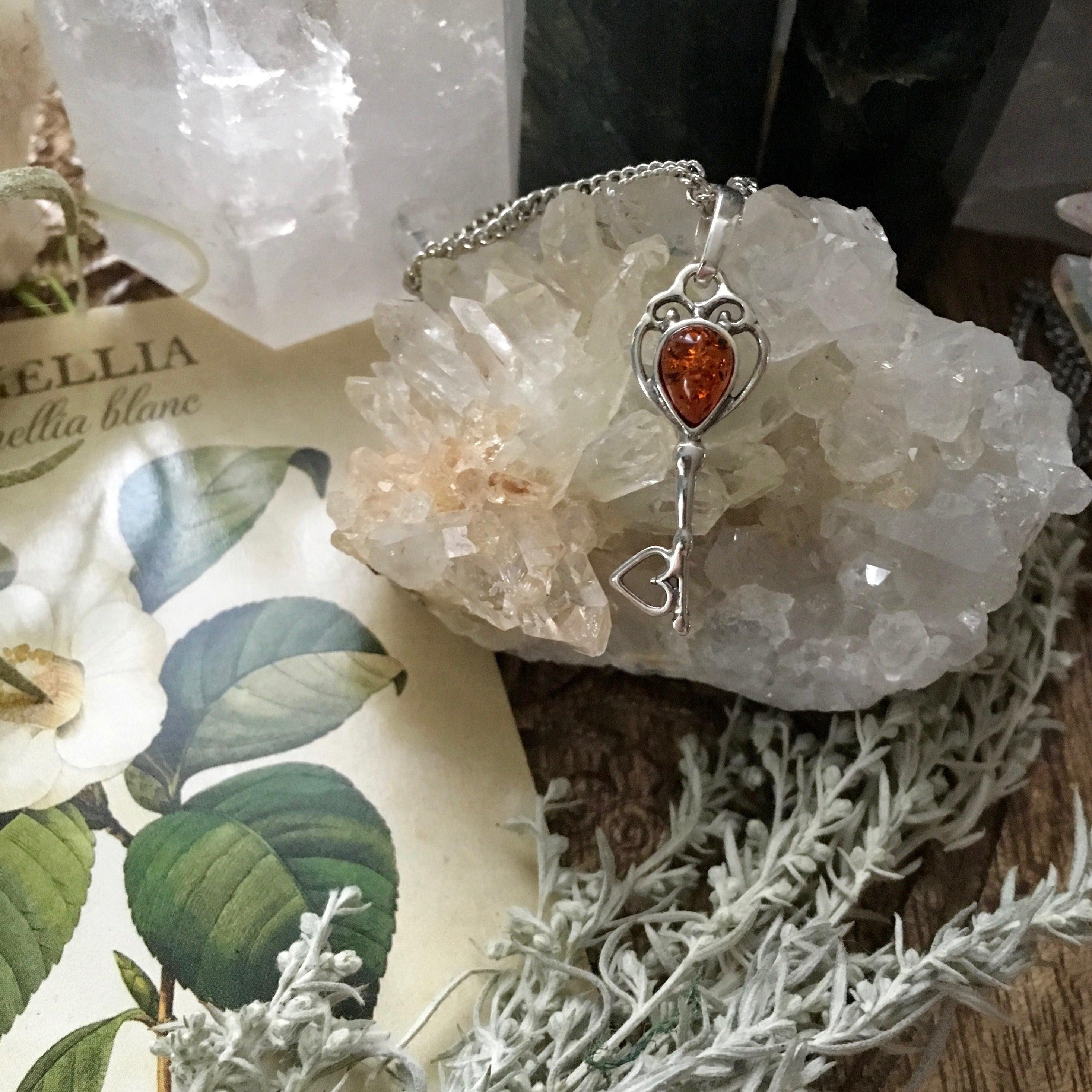 Amber and .925 Sterling Silver Pendant with Silver Chain, pendant necklace - SugarMuses