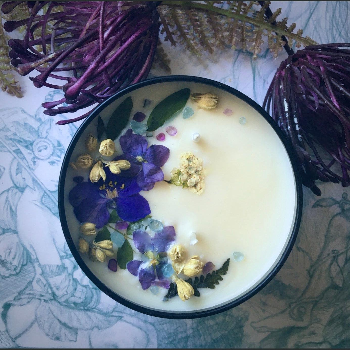 Jasmine &amp; Violet Botanical Candle, Botanical Collection - SugarMuses