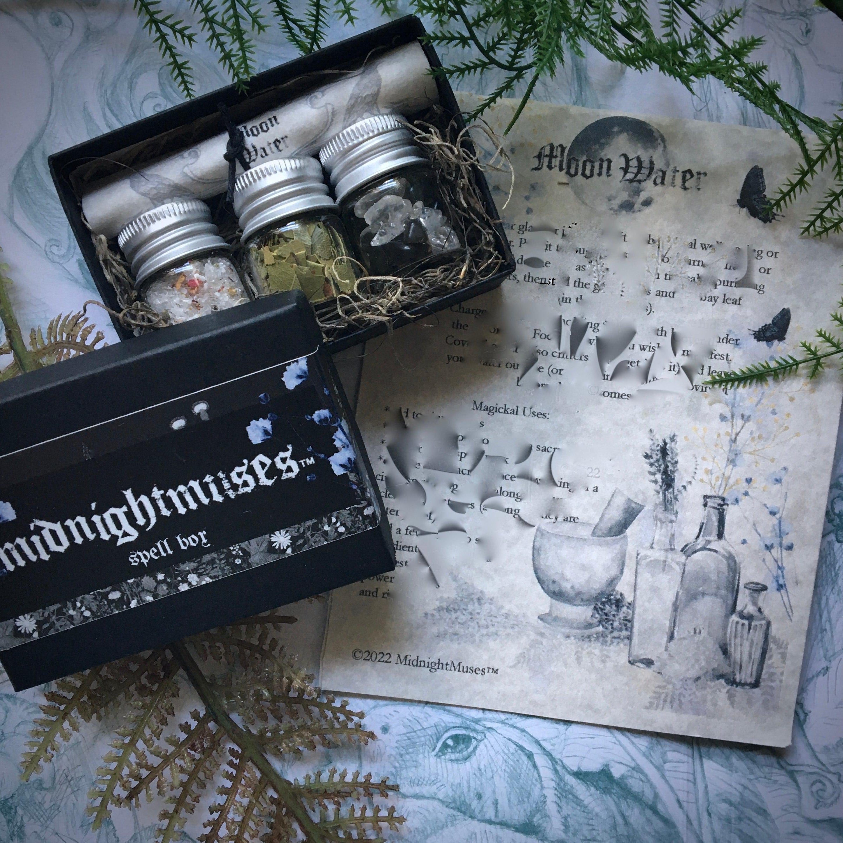 Moon Water Spell Box with Spell Scroll, mini spell box - SugarMuses